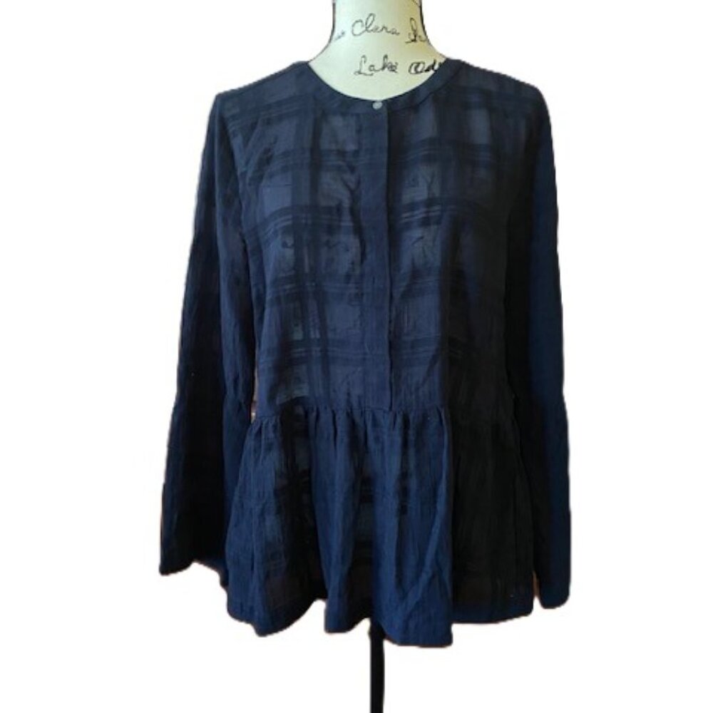 Ann Taylor LOFT Boho Sleeves Navy Blue Blouse Size Medium